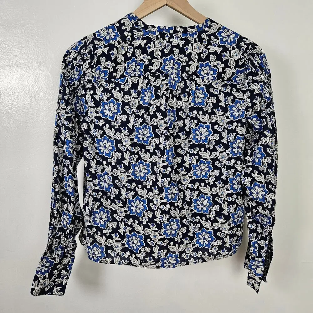 J.Crew V-Neck Tie Top XXS Floral Print Dobby Blue Navy Dark‎ Evening Floral